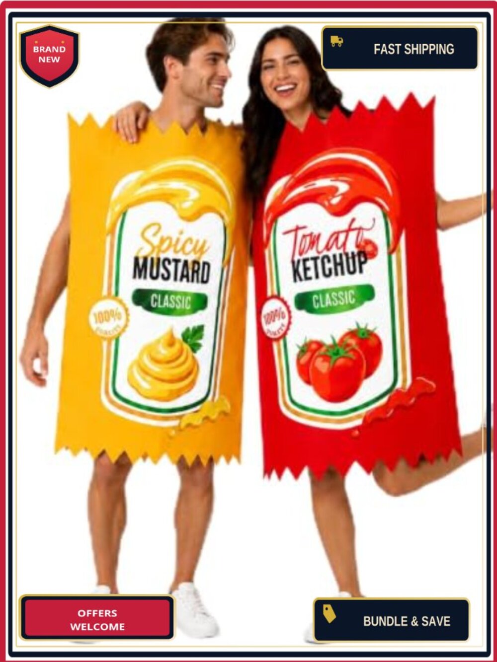 Ketchup and Mustard Couple's Halloween Costume Set for Adults Sleeveless 2 Pc